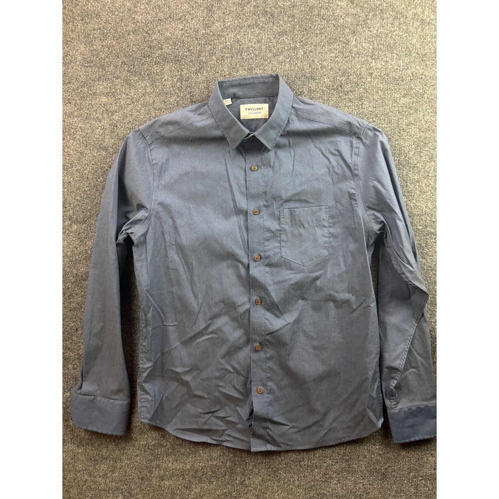 Twillory Untuckable Shirt Mens M-L Blue Tailored Fit Long Sleeve Button Down